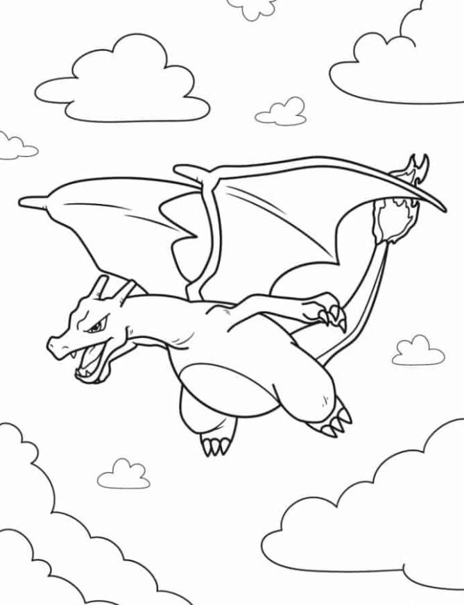 Pokemon Coloring Pages - Flying Charizard Coloring Sheet
