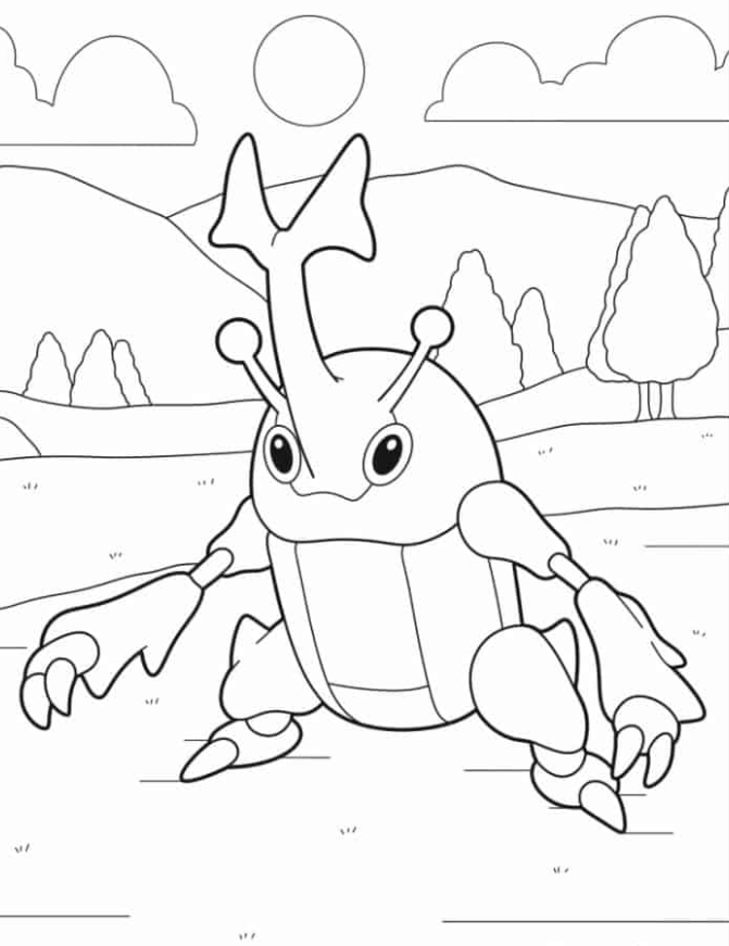 Pokemon Coloring Pages - Heracross In A Field Coloring Sheet