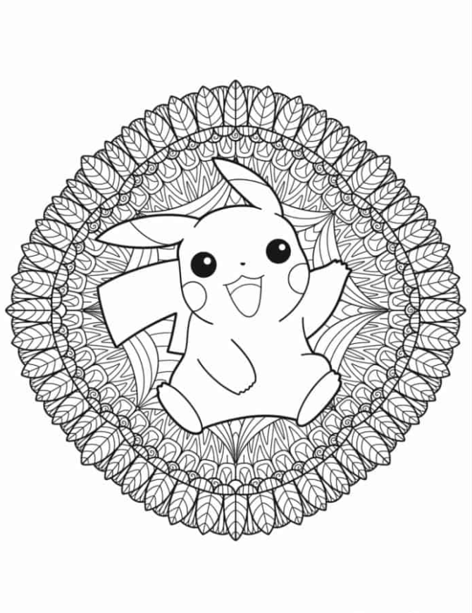 Pokemon Coloring Pages   Tricate Mandala With Pikachu Side Coloring