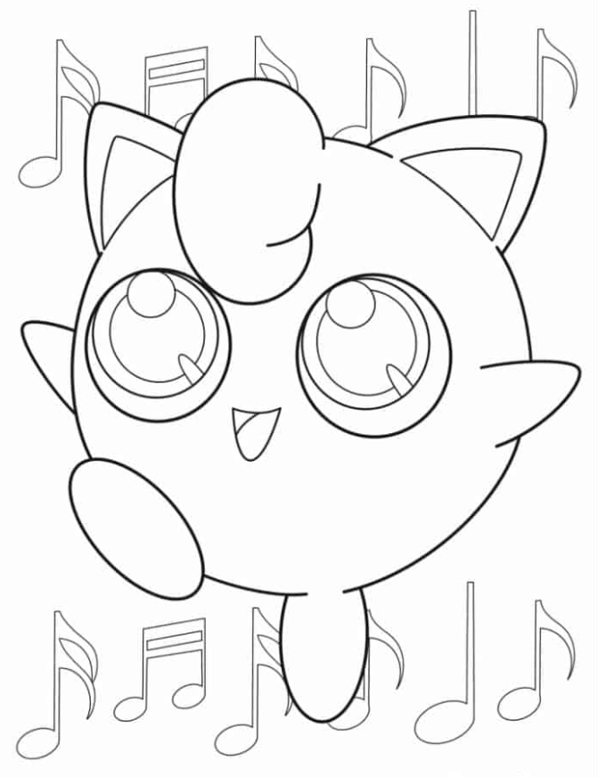 Pokemon Coloring Pages - Jigglypuff With Music Notes To Color