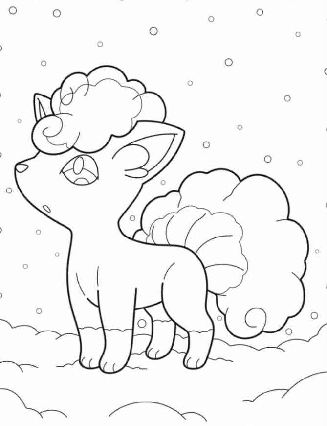 Pokemon Coloring Pages - Kawaii Alolan Vulpix In The Snow