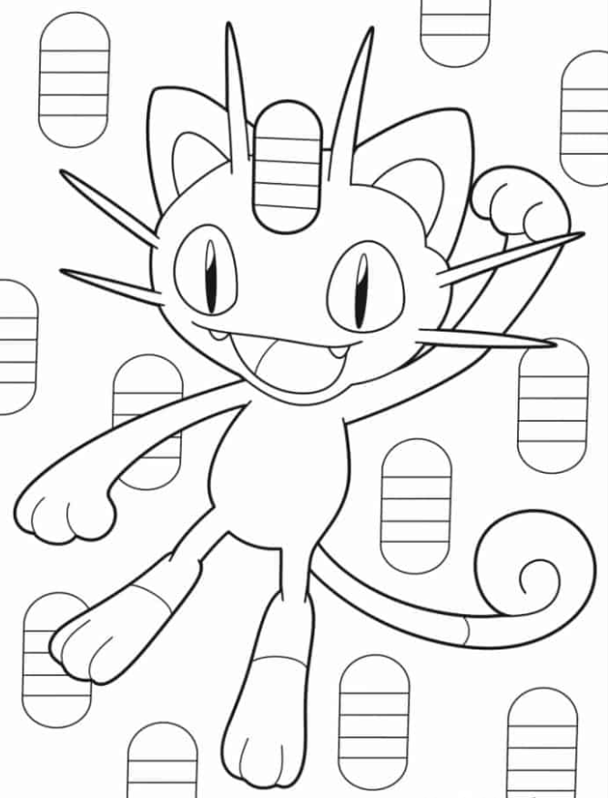 Pokemon Coloring Pages - Meowth With Paw Up Coloring Page
