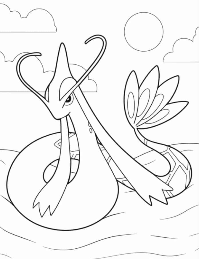 Pokemon Coloring Pages - Milotic Traveling By Sea To Color