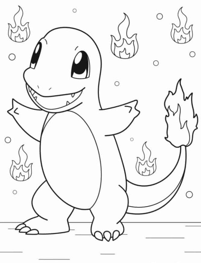 Pokemon Coloring Pages - Playful-Looking Charmander To Color