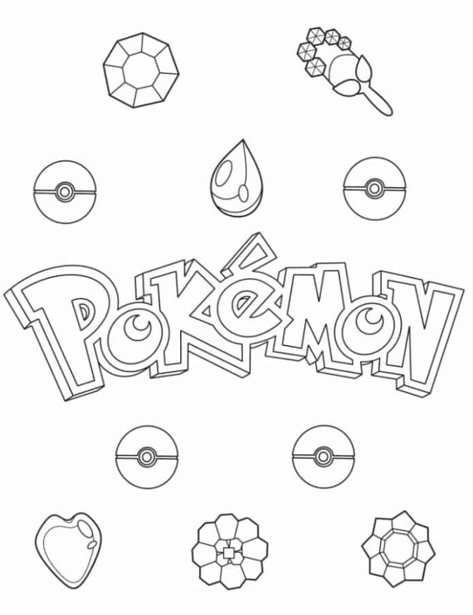 Pokemon Coloring Pages - Pokemon Logo With Badges Coloring Sheet
