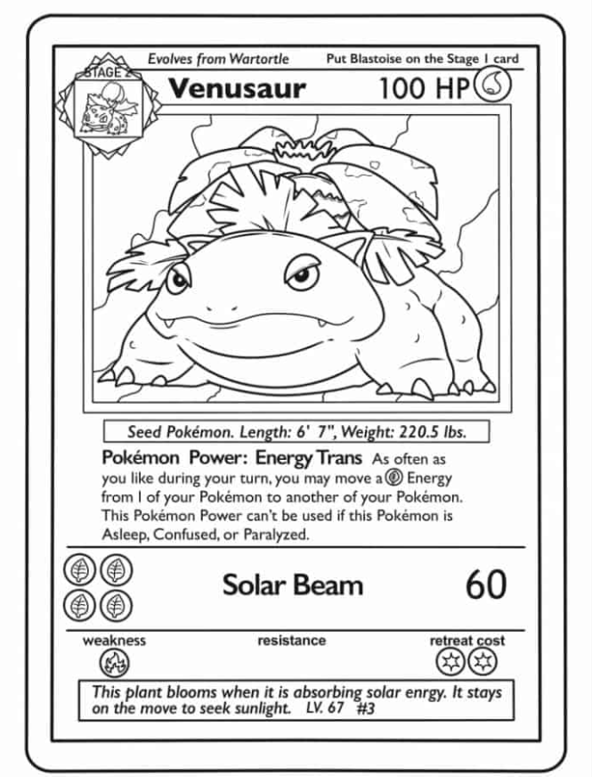 Pokemon Coloring Pages   Venusaur Pokemon Card To Color