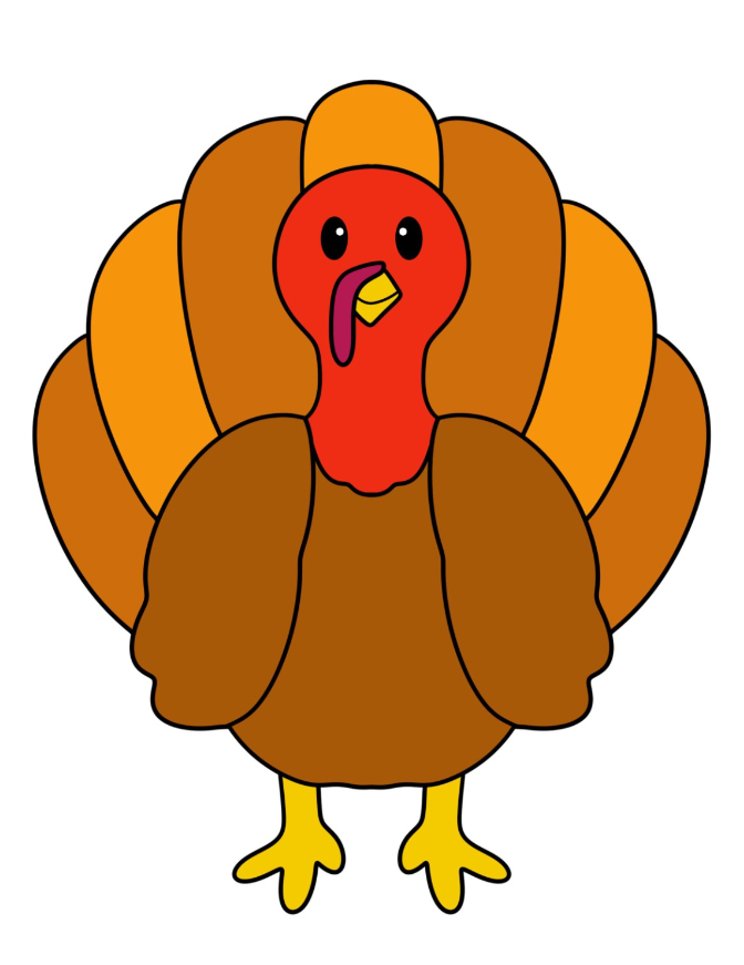 Turkey Templates - Full Page Colored Cute Turkey Template