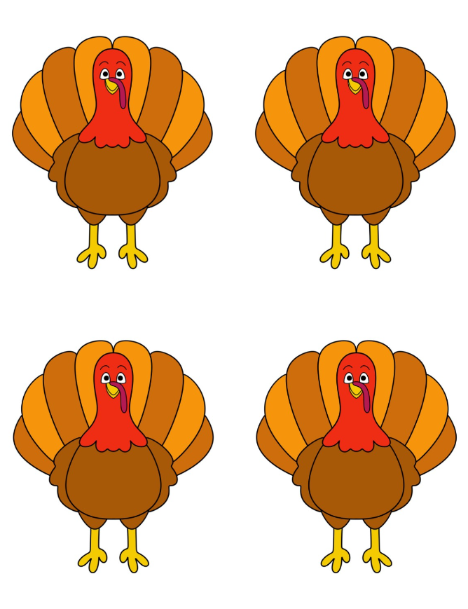 Turkey Templates - Medium Colored Cartoon Turkey Template