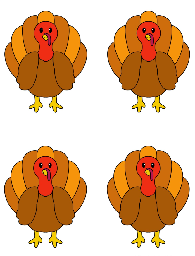 Turkey Templates - Medium Colored Cute Turkey Template