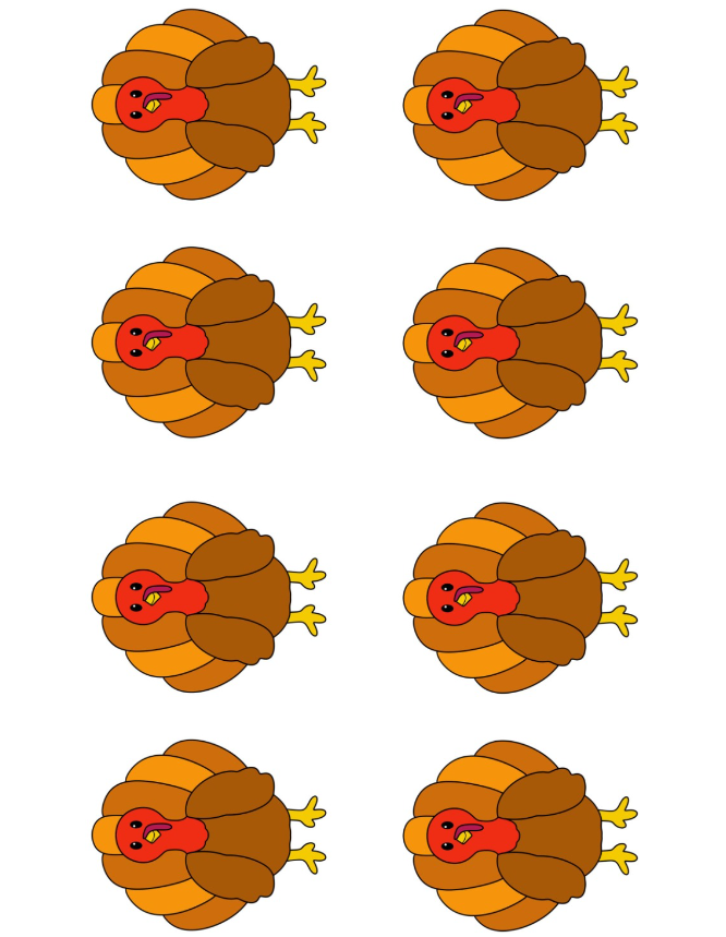 Turkey Templates - Small Colored Cute Turkey Template