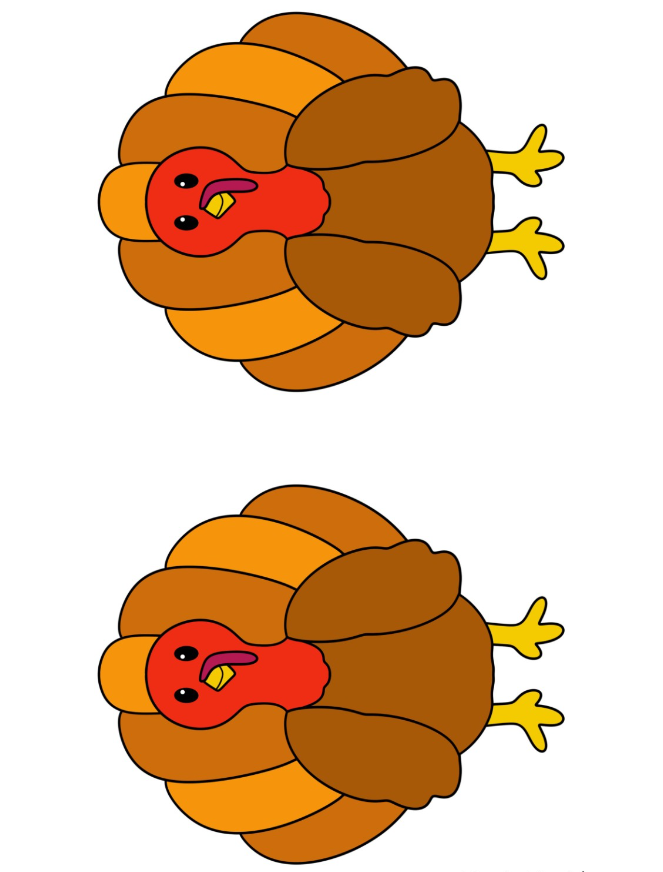 Turkey Templates - Two Half Page Colored Cute Turkey Template