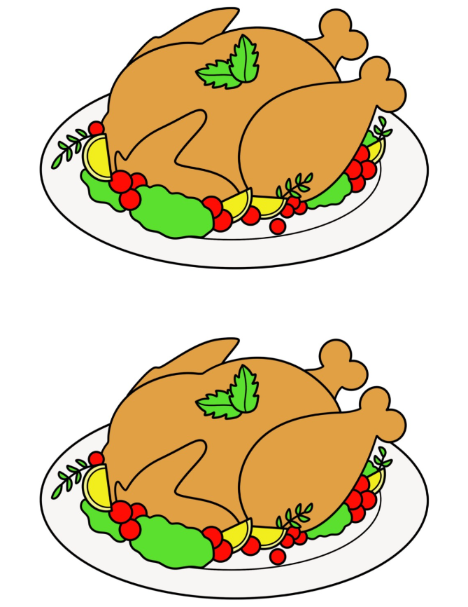 Turkey Templates - Two Half Page Colored Roasted Thanksgiving Turkey Template