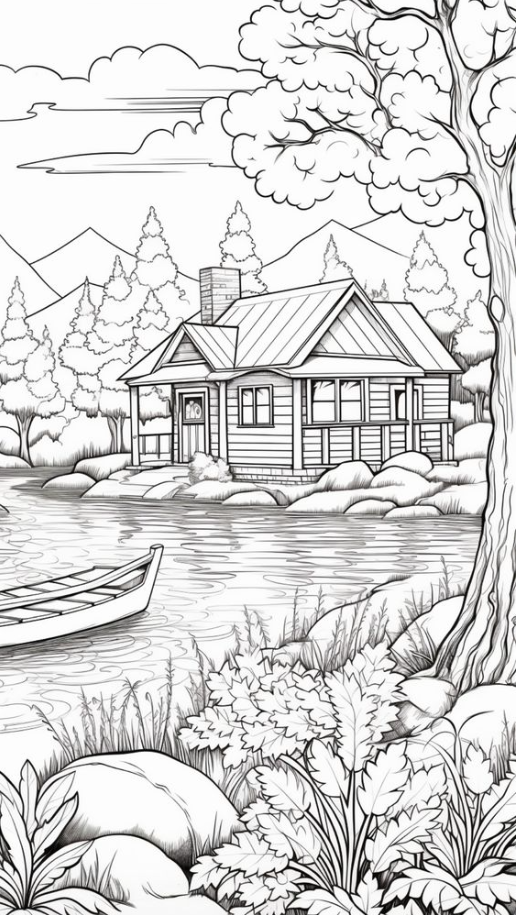 Coloring S Free Printable   Fall Coloring S For Adults Free Printables Autumn Lake House Coloring