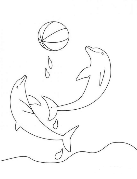 Dolphin Art - Dolphins playing with balloon coloring pages