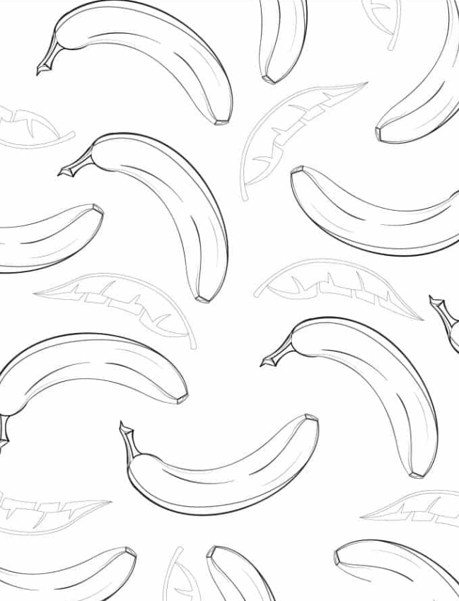 Banana Coloring Pages   Banana With Leaves Coloring