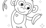 Banana Coloring Pages   Monkey Hanging From Vine Holding Banana
