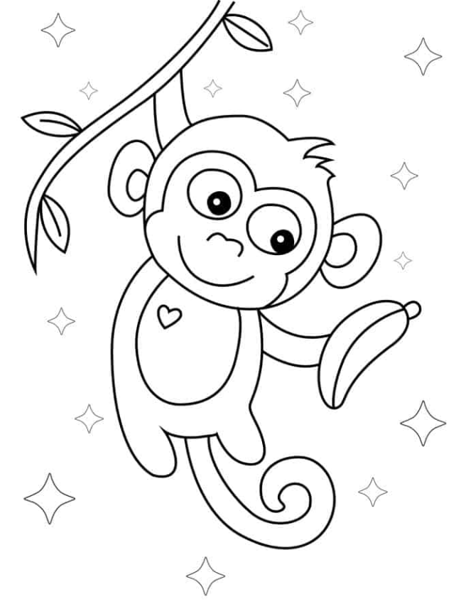 Coloring Pages   Monkey Hanging From Vine Holding