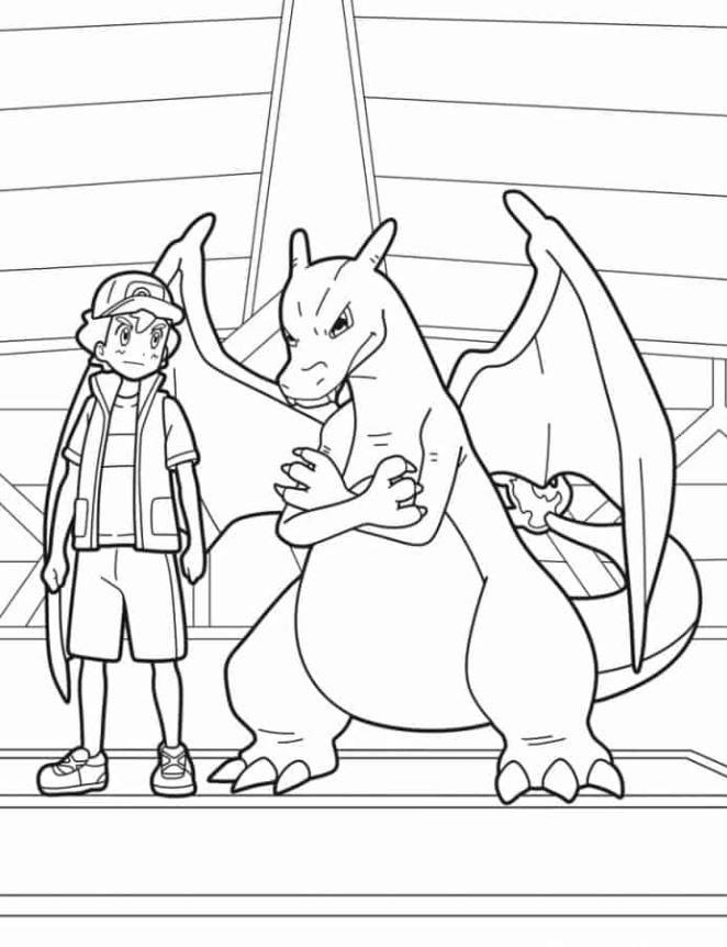 Charizard Coloring Pages   Charizard With Ash Coloring Page For