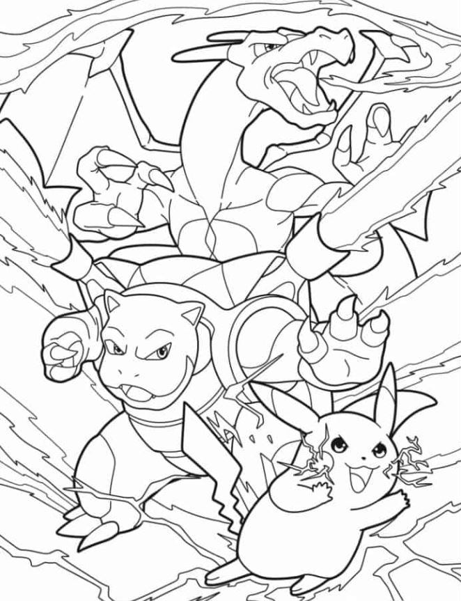 Charizard Coloring Pages   Charizard With Blastoise And Pikachu Coloring