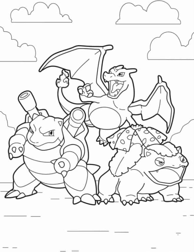 Charizard Coloring Pages   Charizard With Blastoise And
