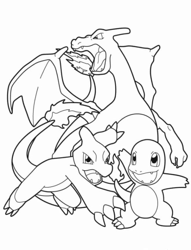 Charizard Coloring Pages   Charmander, Charmeleon, And Charizard Evolution Coloring