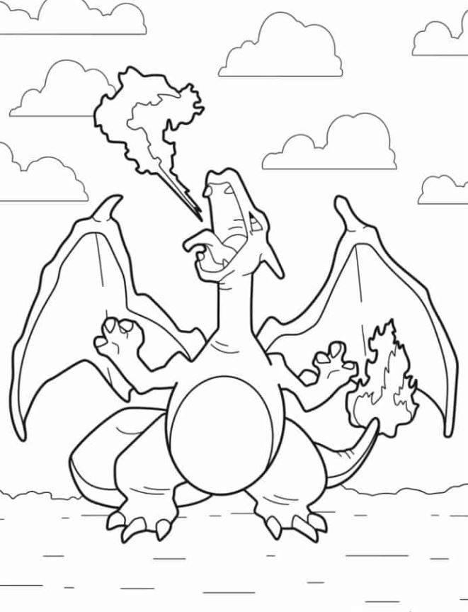 Charizard Coloring Pages   Coloring Page Of Charizard Breathing Fire In The