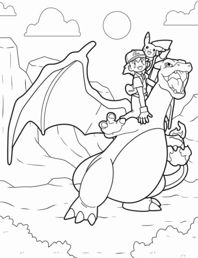 Coloring Pages   Coloring Sheet Of Ash And Pikachu Riding