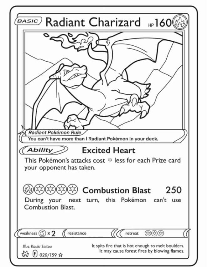 Charizard Coloring Pages   Radiant Charizard Pokemon Card Coloring Page