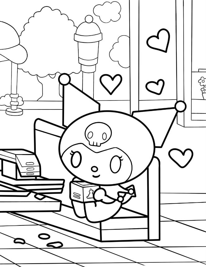 Kuromi Coloring Pages   Easy Coloring Page Of Kuromi Holding Boxed