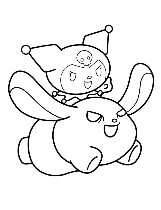 Kuromi Coloring Pages   Kuromi And Baku Flying Coloring Page For