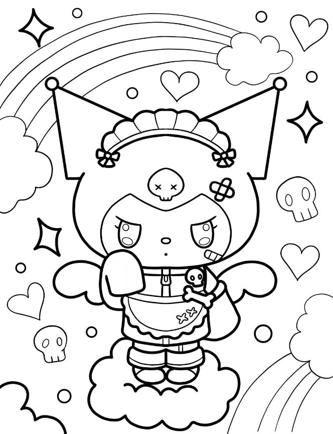 Kuromi Coloring Pages   Kuromi In Punk Maid