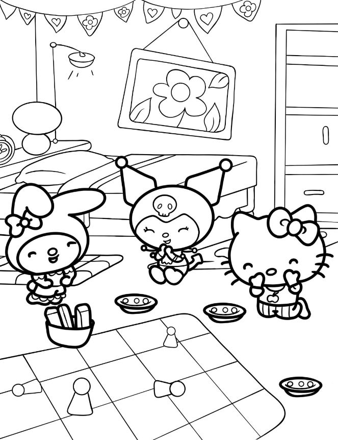 Kuromi Coloring S   Kuromi Laughing With My Melody And Hello Kitty Coloring