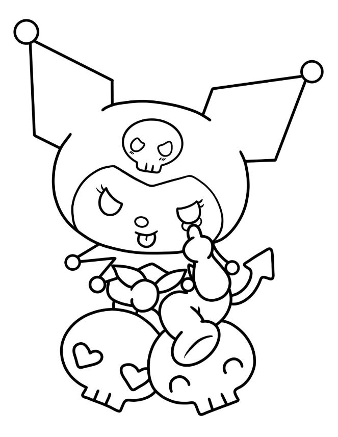 Kuromi Coloring Pages   Kuromi Making Face While Sitting On