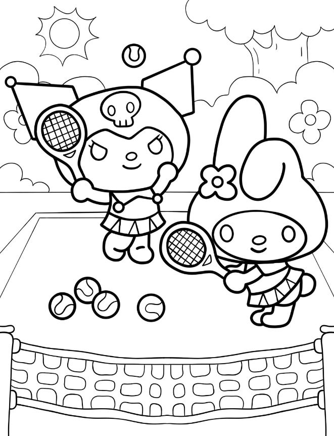 Kuromi Coloring S   Kuromi Playing Tennis With My Melody Coloring