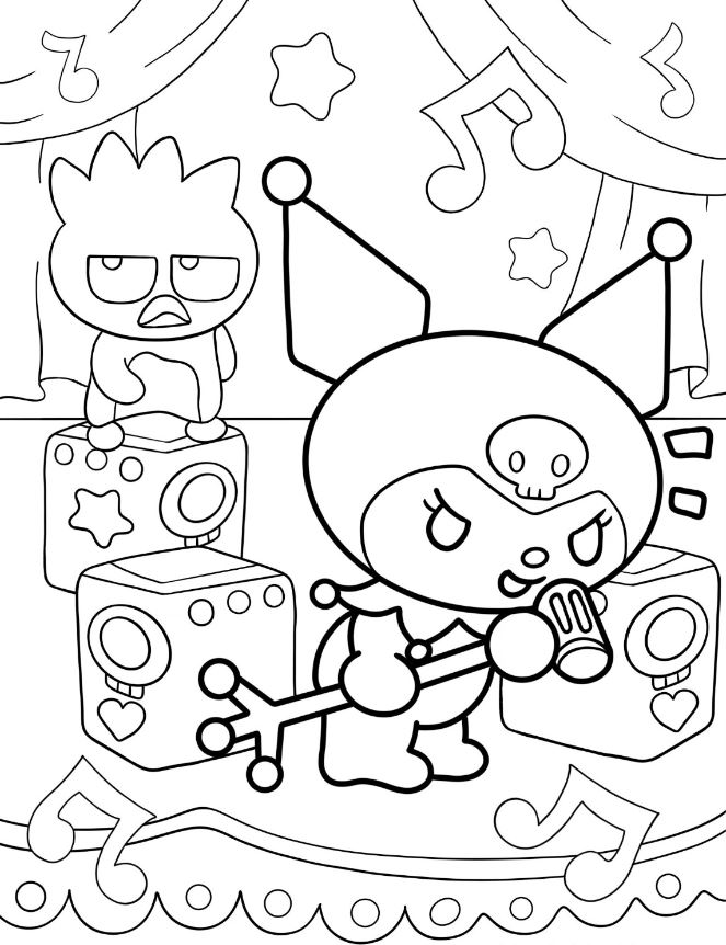 Kuromi Coloring Pages   Kuromi Singing On Stage With Badtz Maru Coloring