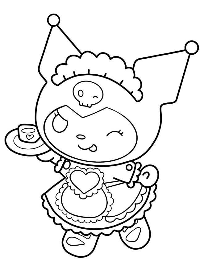 Kuromi Coloring Pages   Maid Kuromi Serving Tea Coloring Page For