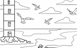 Lighthouse Coloring Pages   Lighthouse Surrounded By Seagulls With Lighthouse Keeper On A Boat