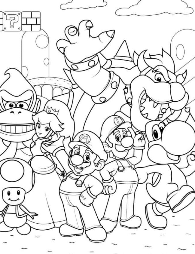 Luigi Coloring Pages   Luigi With Other Iconic Nintendo