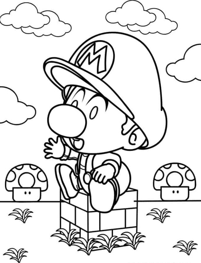Mario Coloring Pages   Cute Baby Mario Coloring For