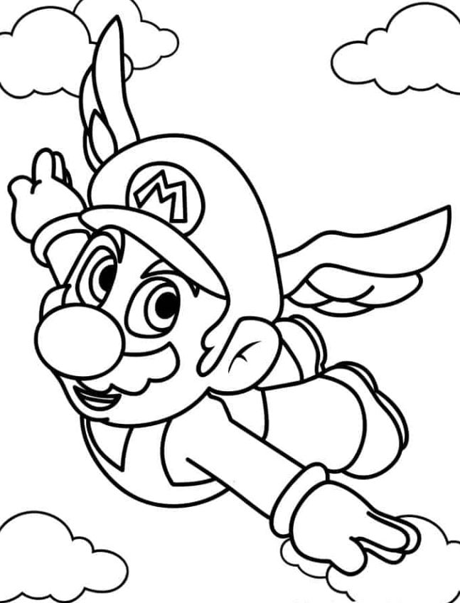 Mario Coloring Pages   Easy Flying Mario For