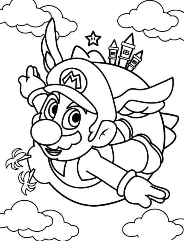 Mario Coloring Pages   Flying Mario With