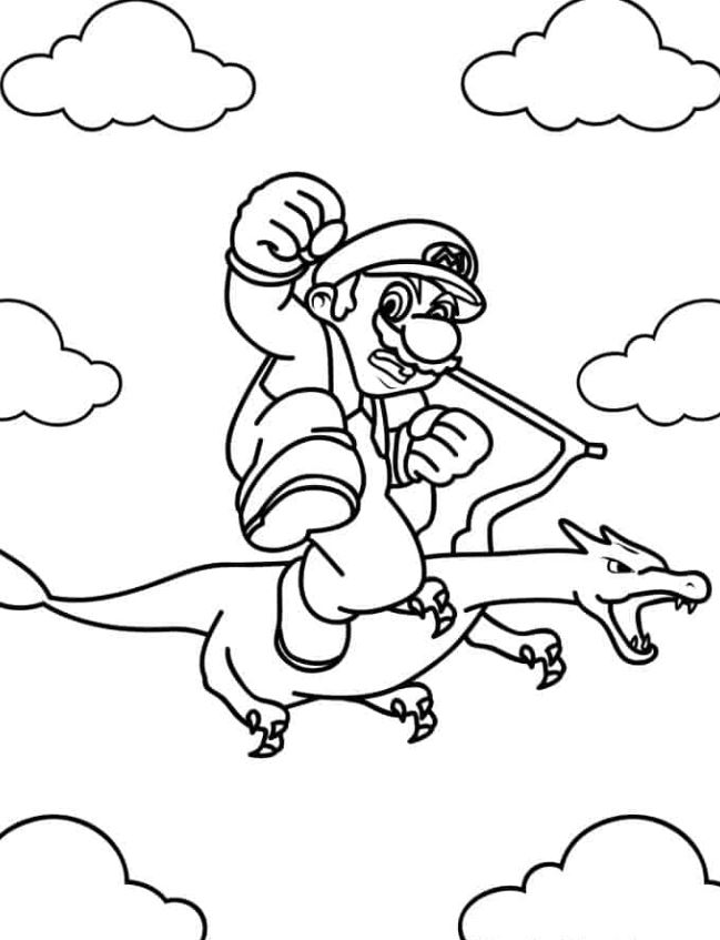 Mario Coloring Pages   Mario And Dragon Coloring