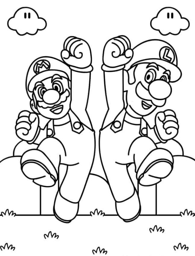 Mario Coloring Pages   Mario And Luigi Jumping Coloring