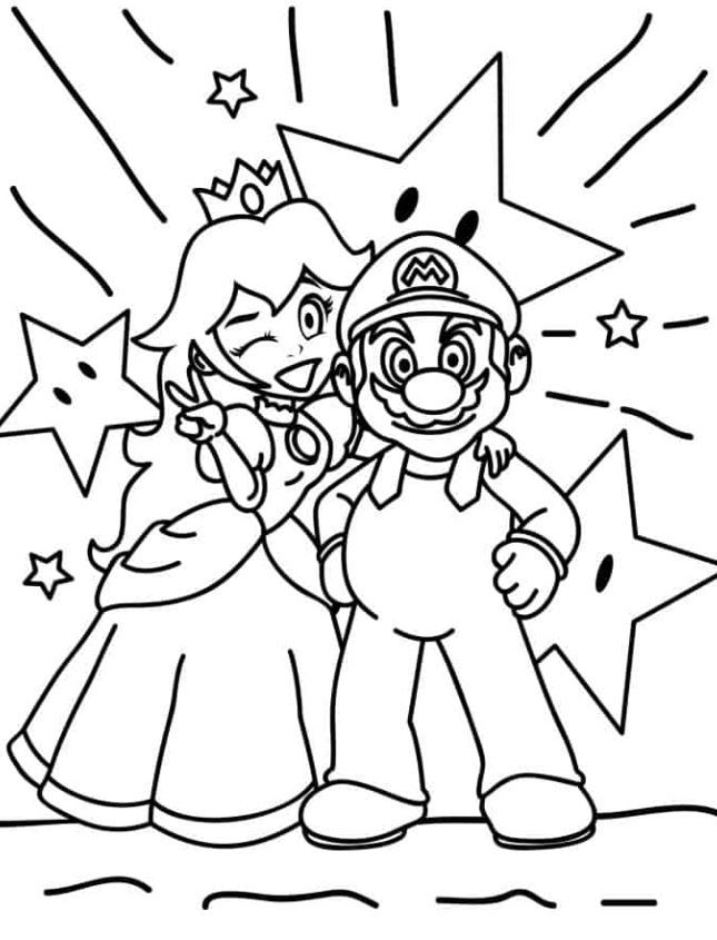 Mario Coloring Pages   Mario And Peach Coloring Page For