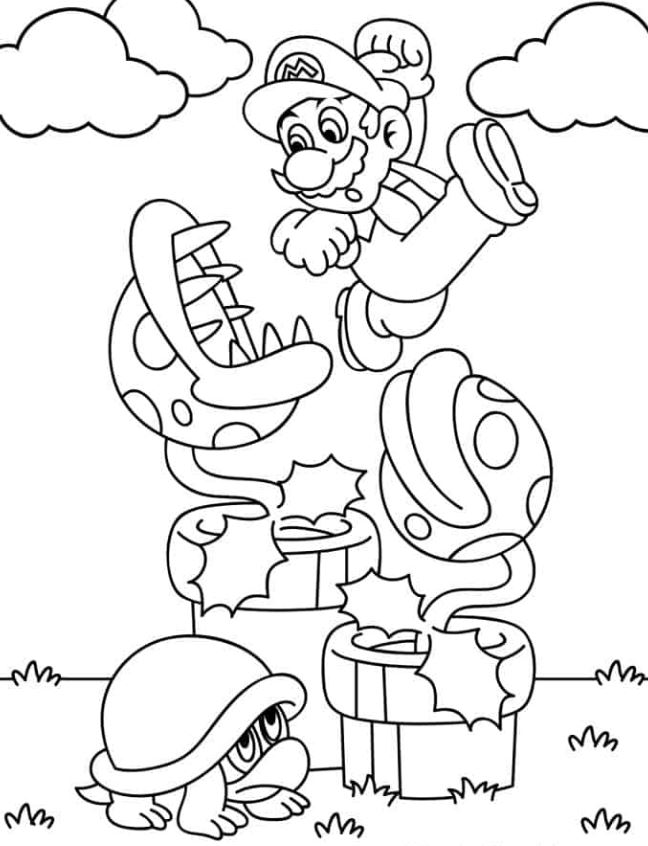 Mario Coloring Pages   Mario Jumping Out Of