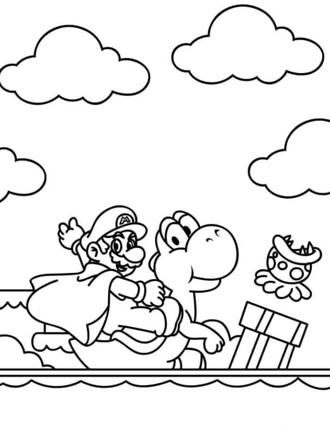 Mario Coloring Pages   Mario Riding Yoshi Coloring For