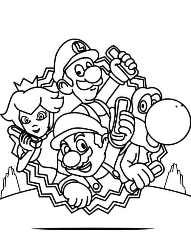Mario Coloring Pages   Mario, Yoshi, Luigi And Peach Coloring