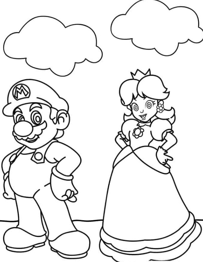 Mario Coloring Pages   Peach And Mario Coloring