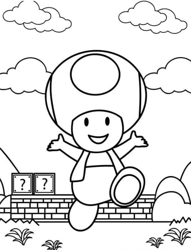 Mario Coloring Pages   Toad Coloring Page For Kids
