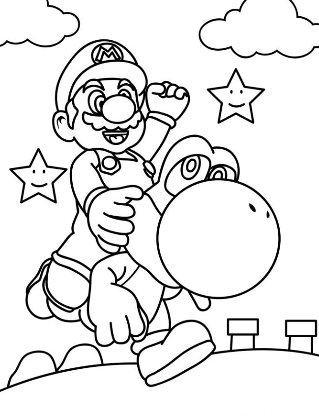 Mario Coloring Pages   Yoshi And Mario Coloring In For